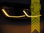 Halogen, LED, dynamischer LED Blinker, schwarz, mit chrom Leiste, Abblendlicht H7 / Fernlicht H7, zusätzlich LED Fernlicht, elektrisch verstellbar - Stellmotor integriert, Eintragungsfrei / mit E-Prüfzeichen, Eintragungsfrei / mit R87 Zulassung als Tagfahrlicht